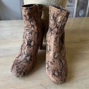 River Island Brown Faux Snakeskin Ankle Boots